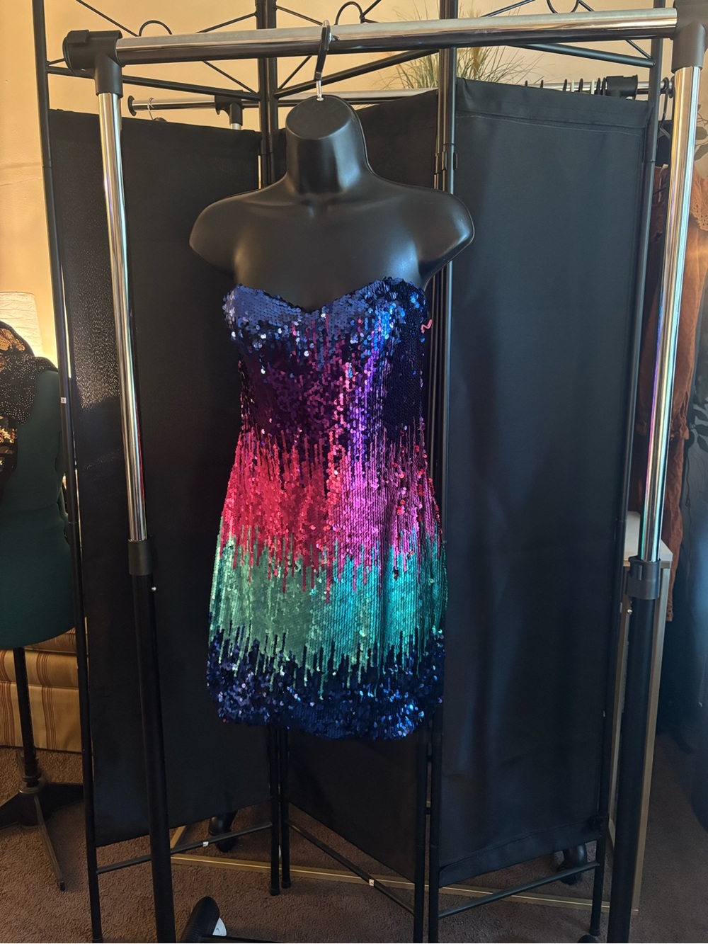 Strapless Multicolor Sequin Ombre Party Dress